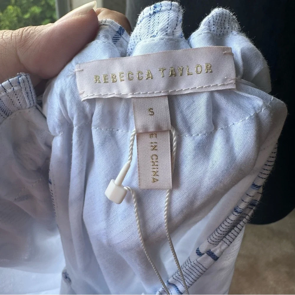 NWT Rebecca Taylor Striped Linen Halter Neck Size S Blue & White Mid Thigh Dress - Picture 15 of 16